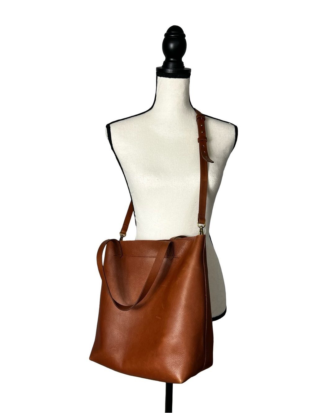 Madewell Cognac Leather Transport Tote Crossbody Bag Convertible Shopper Purse